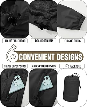 33,000ft Men's Packable Rain Jacket Waterproof Lightweight